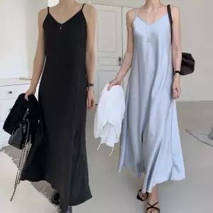 여성 끈 나시 뷔스티에 새틴 롱 원피스 실크원피스 -WOP0607- 봄 여름