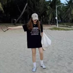 타노스여자 데일리룩 스커트 롱 반팔 티 여름 빅사이즈 통통 캐주얼 프린트 상의 트렌드 KUK2