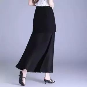 EAMT 치마 롱 검정 여성 망사 캐주얼 투피스 페이크 A라인 힙업 머메이드 YJ1