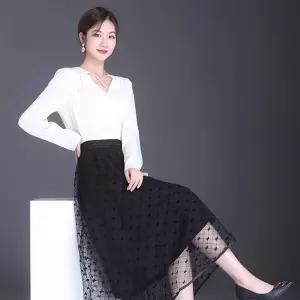EAMT 치마 검정 망사 A라인 여성치마 봄가을 정장 허리밴딩 슬림 YJ1