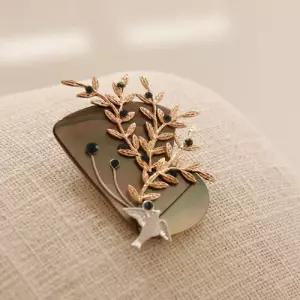 [제이로렌]바이데이지 나뭇잎 큐빅 자개 브로치 Bb0415