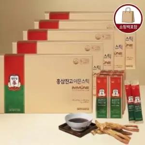 정관장 홍삼진고 이뮨스틱 6년근 홍삼농축액 10g x 30포,5개 + 쇼핑백, 홍삼 건강기능식품 선물세트