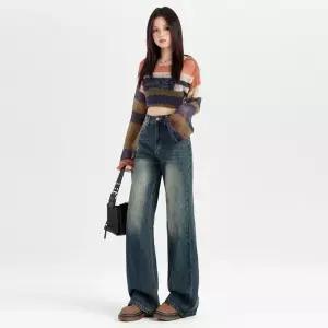 EAMT 빈티지 슬림 기모 하이웨스트 복고풍 여성청바지 속살 배기핏 해 보이는 슬리퍼 커버 데님팬츠 YJ1