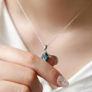 [제이로렌]바이데이지 런던 블루 토파즈 마름모 펜던트 원석 실버 목걸이 Bn0483