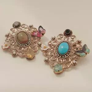 [제이로렌]바이데이지 터키석 자개 나비 앤틱 플라워 브로치 Bb0270-1