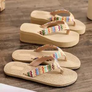 [베리슈]베리슈 여성 발편한 1.5cm/5cm/플랫/통굽 키높이 라탄 쪼리슬리퍼 여름 조리