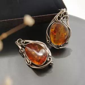 [제이로렌]바이데이지 드롭 호박 엔틱 실버 원석 브로치 Bb0352