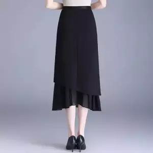 EAMT 스커트 롱 여성용 망사 봄여름 언밸런스 원턱 힙업 일자 H라인 EUNG2