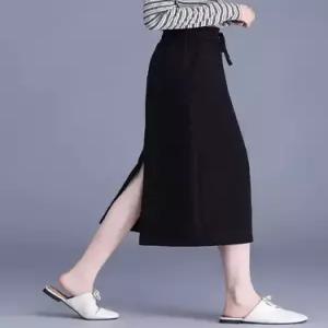 EAMT 여사친 치마 블랙 봄 슬림핏 중기장 H라인 통근 원턱 허리밴딩 힙업 일자 EUNG1