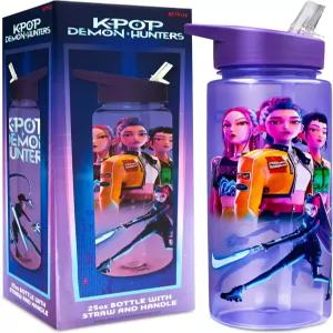 K팝 데몬 헌터스 소녀용 헌트릭스 물병 공식 라이선스 빨대 뚜껑이 있는 25온스 누수 방지 선물