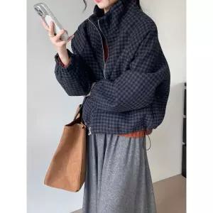 EAMT 여친 울 캐주얼 봄 빈티지 코트 상의 차이나자켓 오버핏 체크 EUNG1