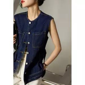 EAMT 민소매 블라우스 봄가을 조끼 무드 빅포켓 아우터 나시 탑 여자 청 EUNG3