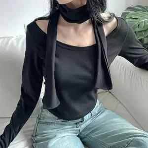 [반해써]보트넥 초커 스카프 긴팔티셔츠 세트 T_YW1129