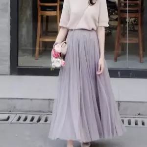 여성스러운 발레리나 쉬폰 망사 롱치마 샤 레이스 이중 롱 러블리 스커트 A라인