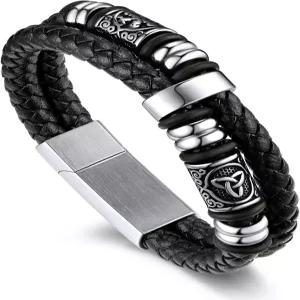 밴드맥스 남성용 블랙 더블 로프 커프 팔찌 방수 스테인리스 스틸 북유럽 스타일 켈틱 매듭 구슬 손목 선물