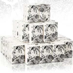 50 벌크 여행 티슈 팩 장례 기념 얼굴 3겹 블랙 플로럴 포켓 사이즈 가족 친구를 위한 선호