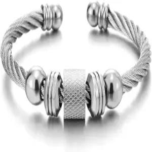 비즈 매력을 가진 남성 위한 스틸 트위스트 케이블 커프 뱅글 브레이슬릿 광택 조절 가능