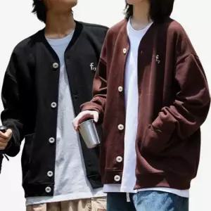 [아이에스이랩]남자 여자 오버핏 자수 와플 가디건 봄 가을 I4NT021