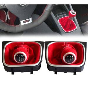 카쿨코멘 6단 기어 변속 노브 게이터 부츠 레드 스웨이드 가죽 방진 커버 폭스바겐 골프 5단 MK5 MK6 R32 GTI 2004-2009 (6단)