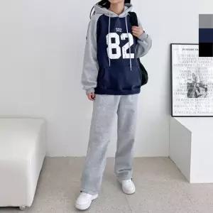 [행복사이소] GAA ND746-ND270 여자 오버핏 82 기모 배색 후드티 와이드 스트링 트레이닝 세트(기모안감)