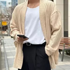 [옷자락]남자 대학생룩 더블포켓 검정 골지 망토 수학여행 가디건