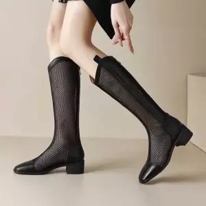 여성 패션 롱부츠 여름 가죽 메쉬 펀칭 코르셋 봄여름