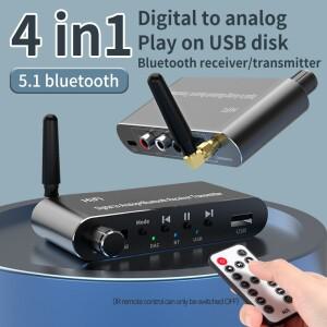 Tebe Bluetooth 5.1 수신기 송신기 오디오 어댑터 U 디스크 재생 Coxial/광학 3.5MM Aux RL DAC 변환기 원