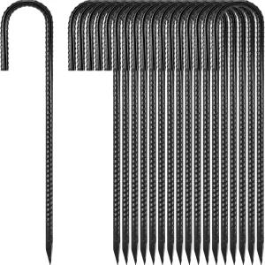 홈윈 그라운드 스테이킹 12인치 18팩 J 후크 철근 5/16인치 직경 텐트 야외 장식 야드 인플레이터 및 체인