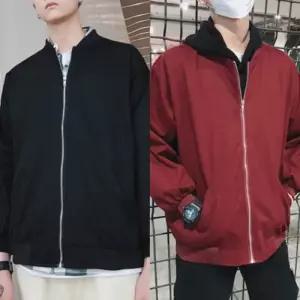 [옷자락]남자 집업 롱슬리브 투컬러 블루종 민무늬 주머니 자켓