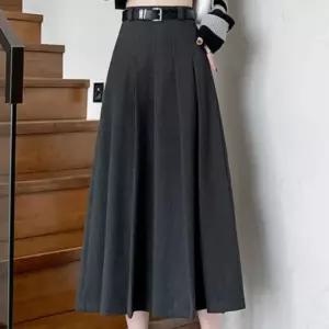 주름치마 롱스커트 플 체형 모직 플롱