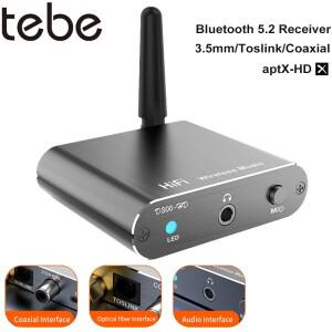 Tebe aptX-HD 블루투스 5.2 음악 수신기 HIFI 무선 오디오 어댑터 3.5mm Aux Toslink 동축 출력 앰프 차량