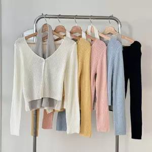 [옷자락]여성 봄 홀터넥 골지 나시 원버튼 파스텔 꽃놀이 가디건