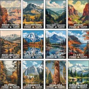 국립공원 포스터 12종 세트 - 자연 애호가 등산객을 위한 빈티지 여행용 월 아트(11x14) 거실 오두막 또는