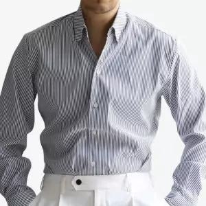 [옷자락]남자 들러리룩 세로줄 빨강 단가라 출근룩 셔츠