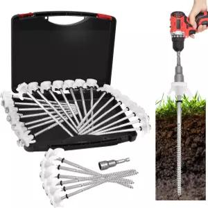 야광 헥스 드라이버 및 보관 케이스가 포함된 12팩 8인치 나사 텐트 말뚝 - 캠핑 해변 모래 눈을 위한