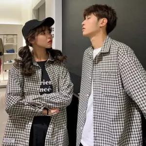 [옷자락]남녀공용 롱슬리브 박시핏 커플템 프레피 격자 셔츠