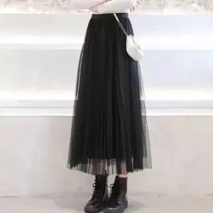 샤 스커트 발레리나 우아한 이중 쉬폰 데일리 A라인 패션 레이스 러블리 코디 롱치마 망사