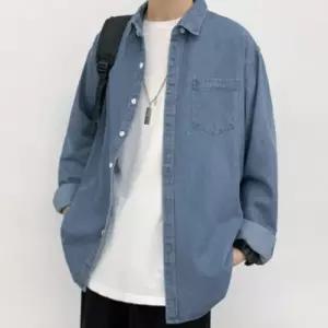 [옷자락]남자 진 캐쥬얼 큰사이즈 빅사이즈 진청 라이트블루 셔츠