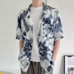 [옷자락]남자 반팔남방 영패션 반다나 물감나염 여행룩 셔츠