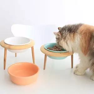 강아지 고양이 식기 원목 세라믹 각도 높이 조절 밥그릇 물그릇 1구