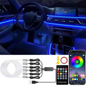 주쇼프 자동차 LED 조명, 무선 APP /RF 리모컨 / 버튼 컨트롤이 포함된 실내 315인치 통합 성형 광섬유 RGB 싱크가 음악에 맞춰진 앰비언트 조명 키트(1-USB 6인치