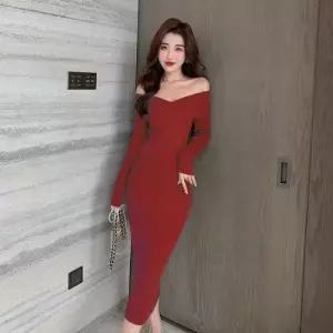 손오천 여친 니트 원피스 롱 일자넥 긴팔 스웨터 슬림 추동 데일리룩 레깅스 KUK3