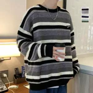 [옷자락]남성 U넥 롱슬리브 스웨터 단가라 박시핏 티셔츠