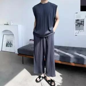 [다잇템]남자 여름 시원한 주름 나시 와이드 바지 세트