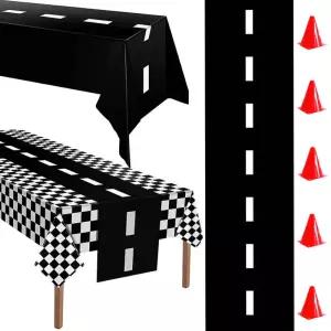 레이싱 생일 장식 도로 식탁보 경마장 러너 테이블 플래그 어린이를위한 자동차 테마 파티 용품