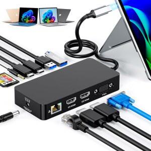SURFACE THUNDERBOLT 4 도크 트리플 디스플레이 4K HDMI*2+VGA 12 IN 1 PRO 도킹 스테이션 100W 전원 어댑터 포함 MICROSOFT / 11 10 9 8 X 7 + 7 노트북 6 5 3 GO STUDIO
