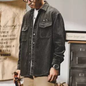 윈터솔져 남사친 빈티지 춘추 데일리룩 셔츠 솔리드 헤비 벨벳 긴팔 코트 루즈핏 KUK3