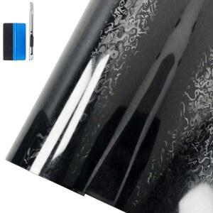 LZLRUN 코스믹 고스트 다이내믹 하이드로그래픽 자동차 비닐 랩 필름, 단조 탄소 섬유 DIY 바디 컬러 변경 데칼 스티커(하이 글로스 블랙, 1피트 x 5피트)