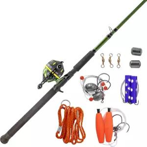 Zebco 606 빅 캣 스핀캐스트 릴 및 낚싯대 콤보 7피트 2피스 텔레스코픽 로드 중형 파워 중속 액션 그린