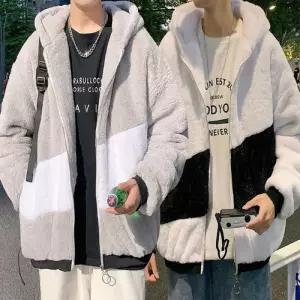 [다잇템]남자 배색 퍼후드 겨울 보온성좋은 후드집업